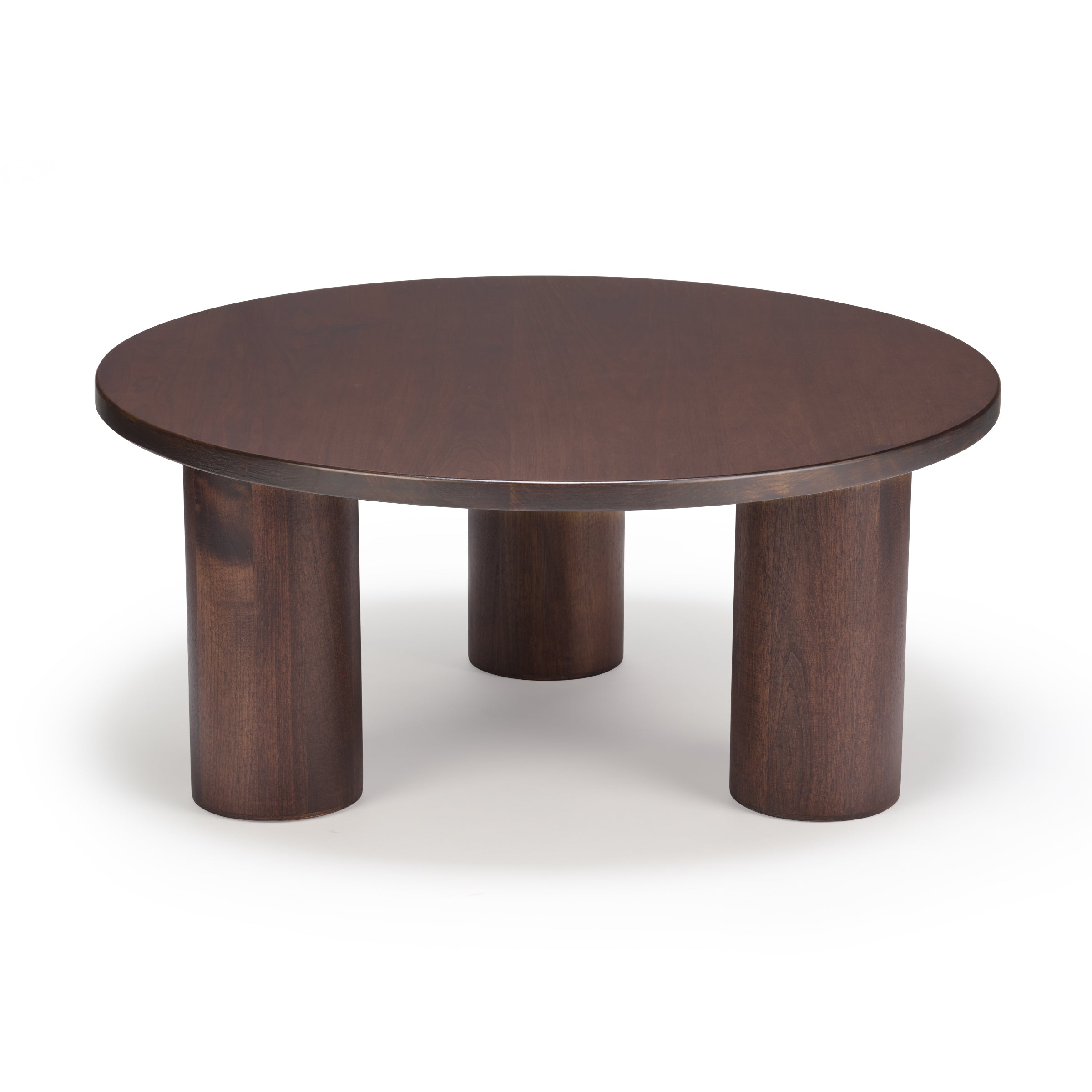 Gami solid walnut coffee table, front view on white background