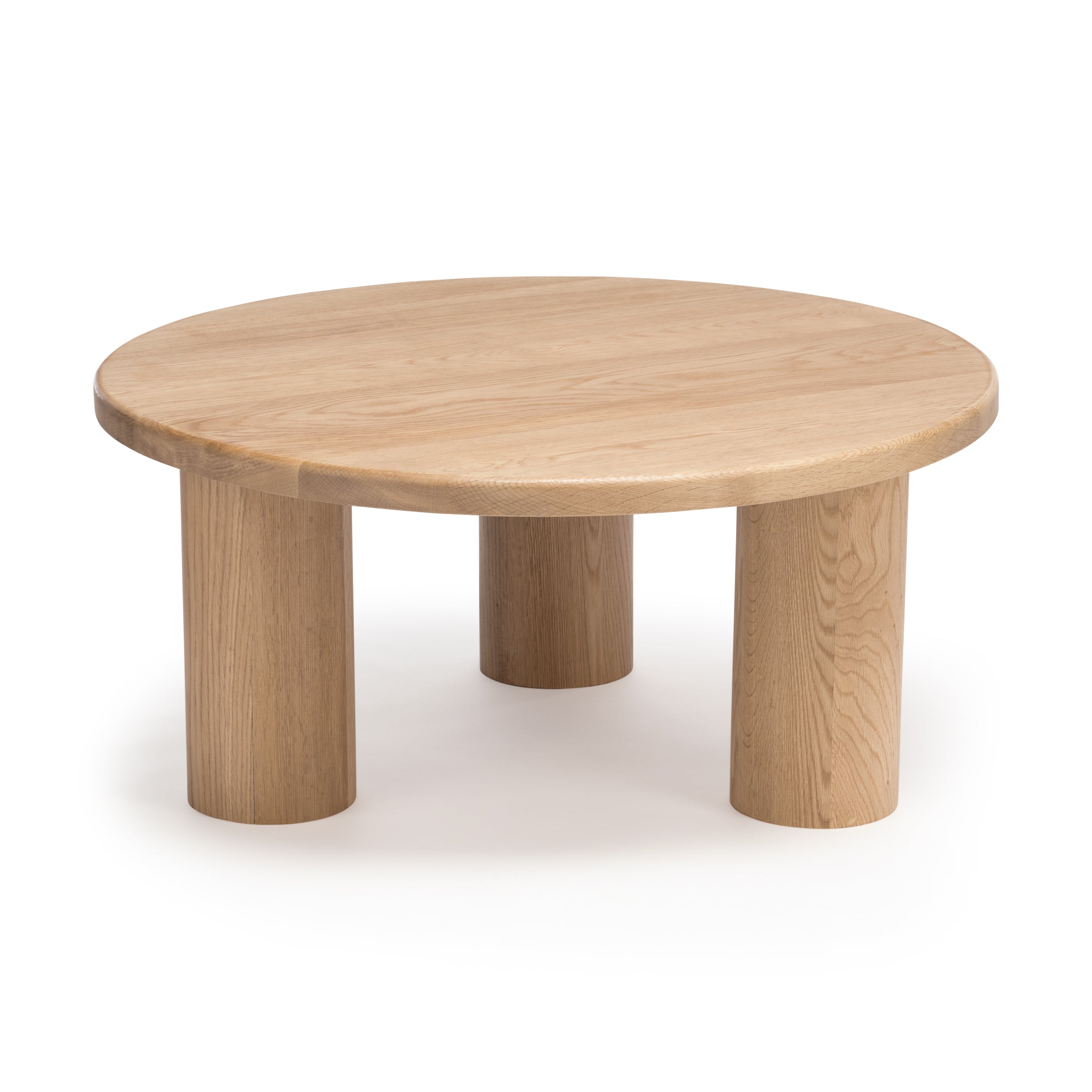 Mieux Gami round solid oak coffee table on white background, front view
