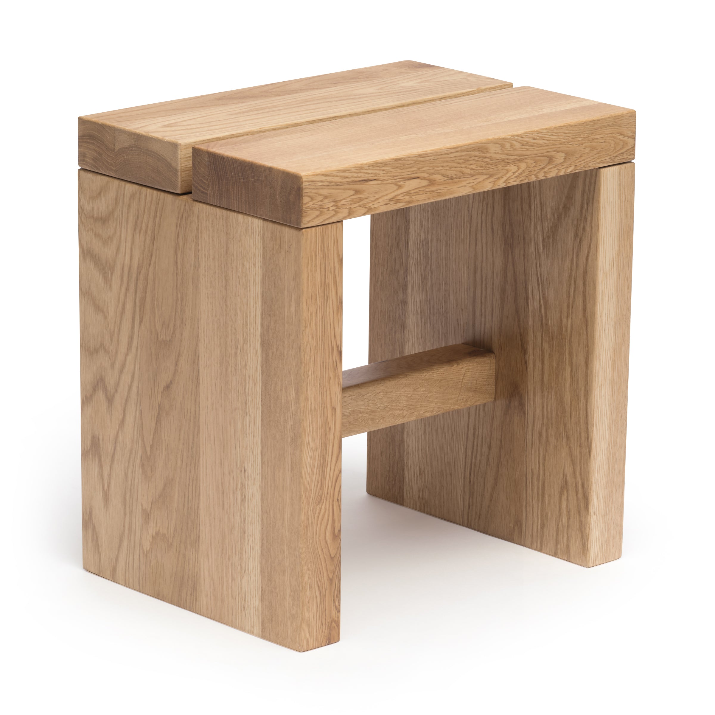 Lyster small solid oak side table that can also be used as a stool, side view on white background