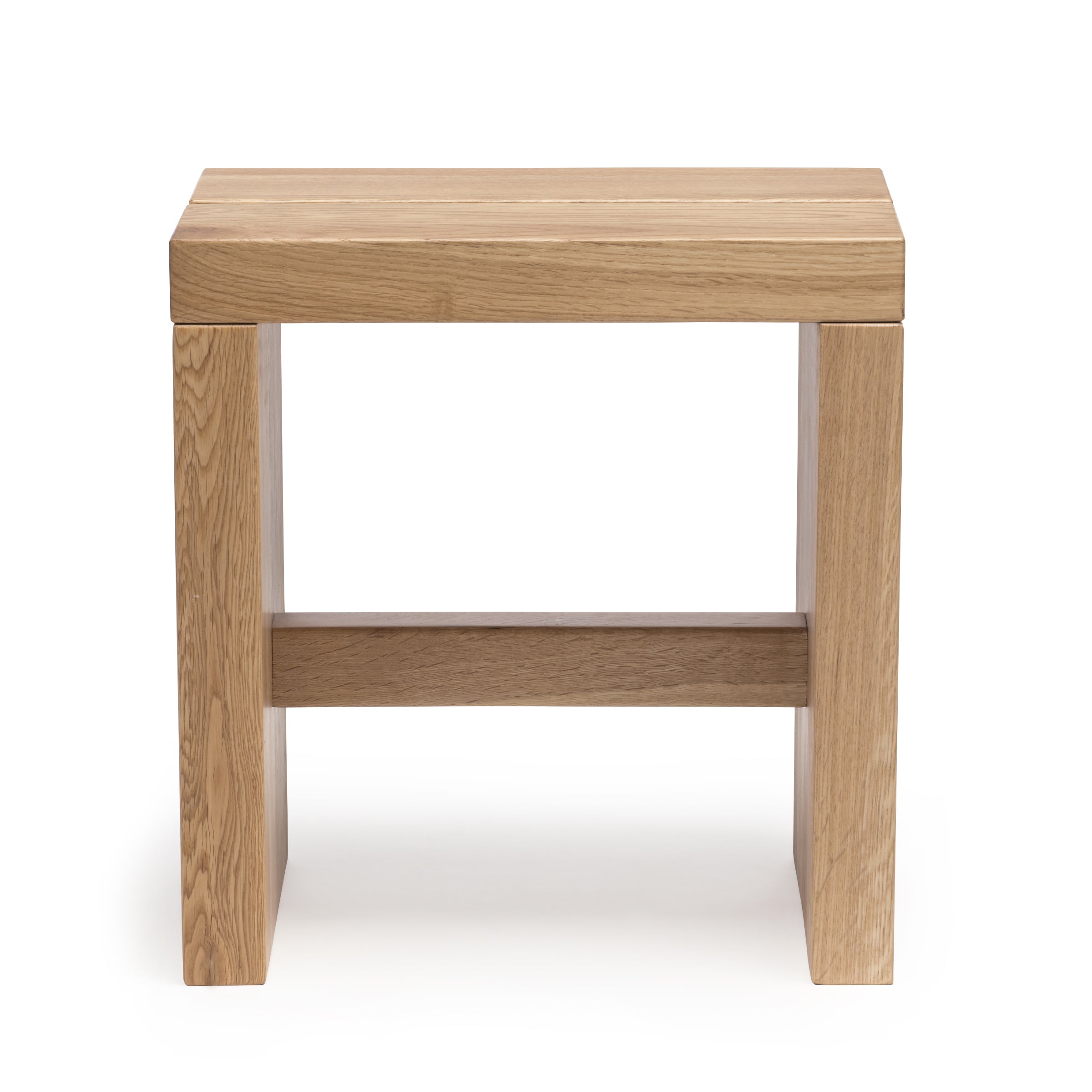 Lyster oak stool, front view on white background