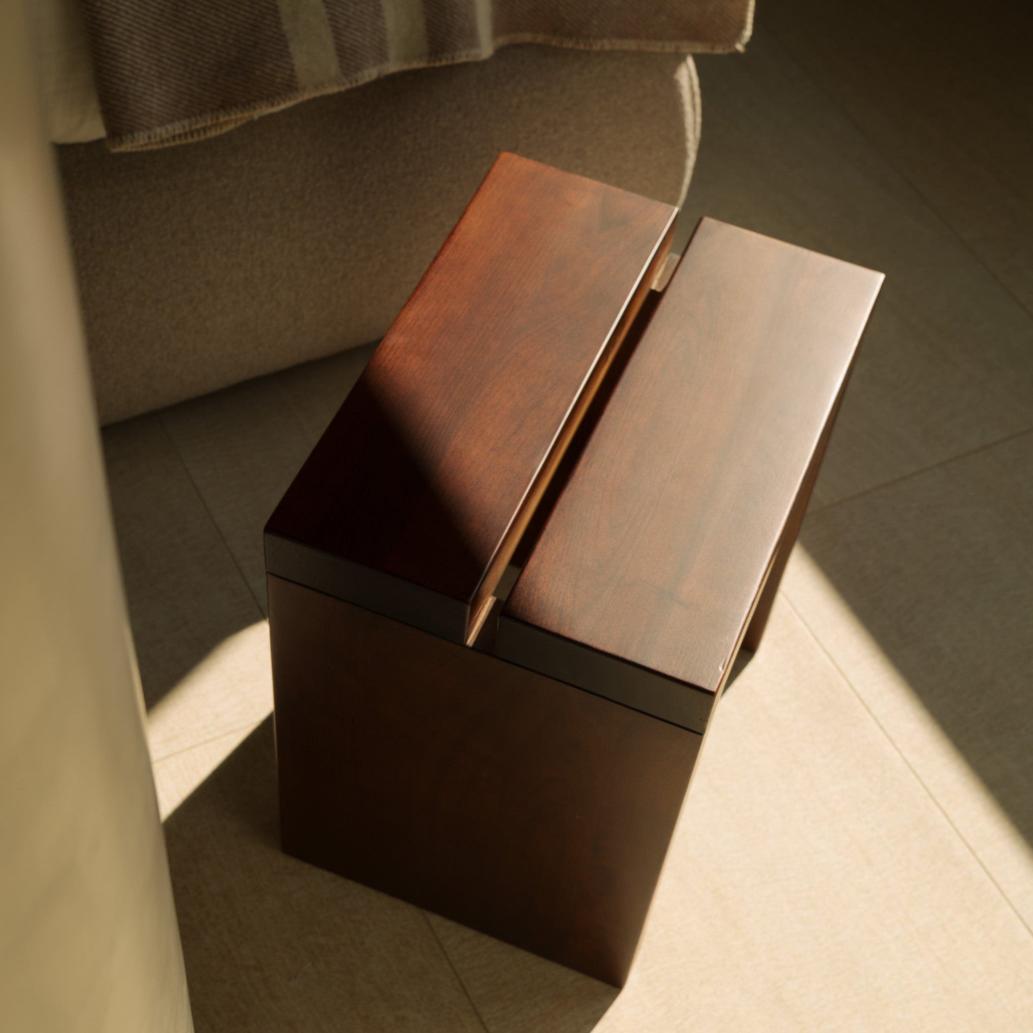 Mieux Lyster solid walnut stool, in natural light