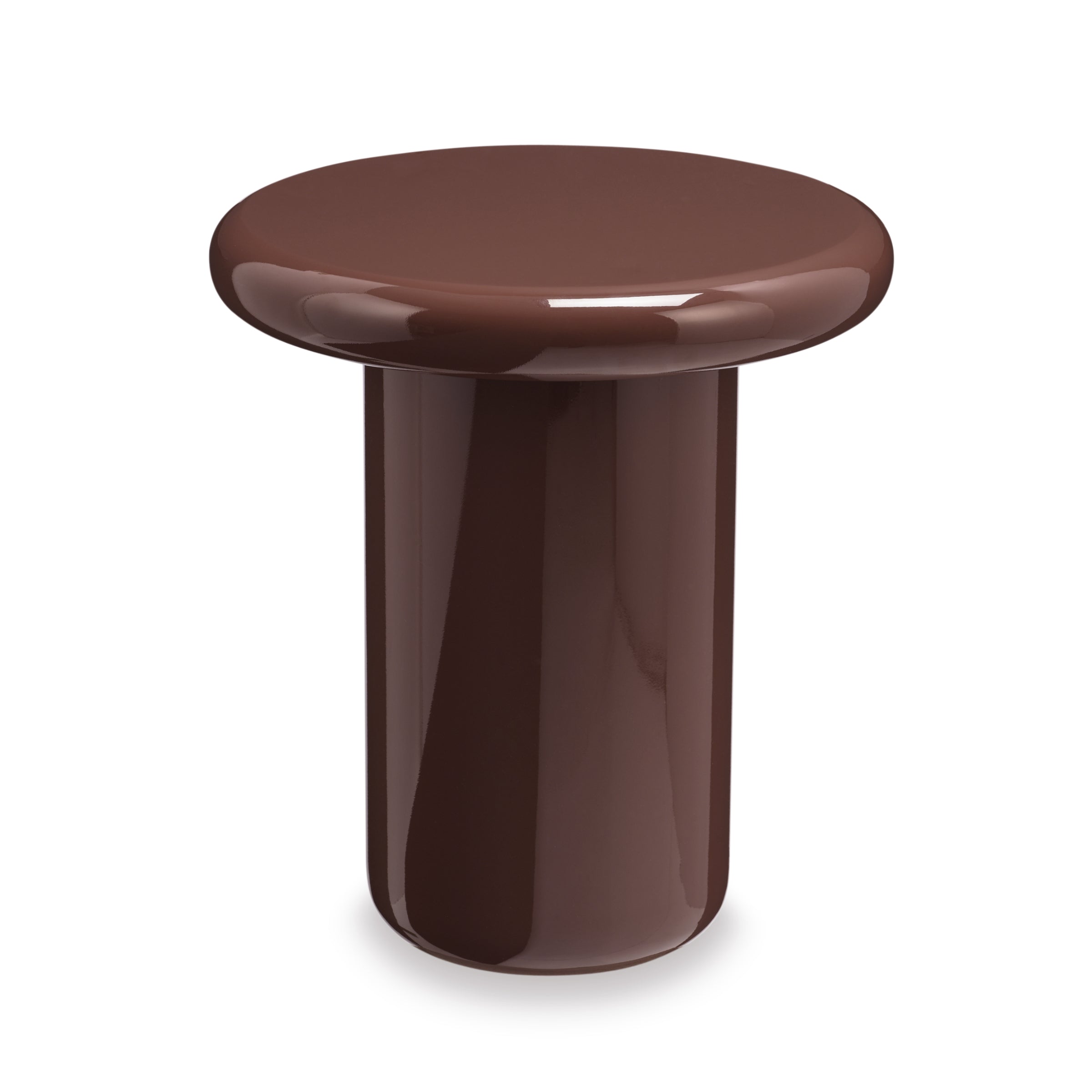 Mile round side table in Merlot high-gloss finish (deep red), front view on white background