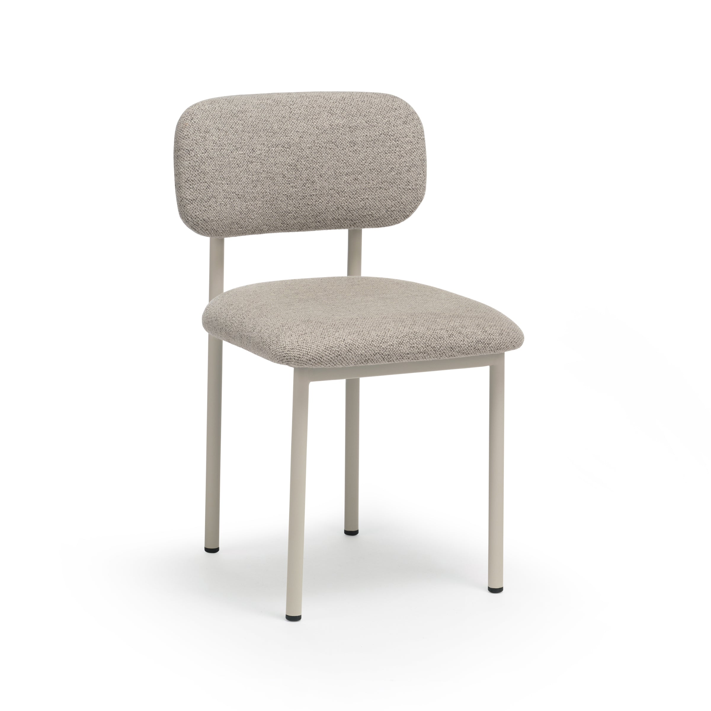 Ray dining chair in Greige fabric, side view on white background