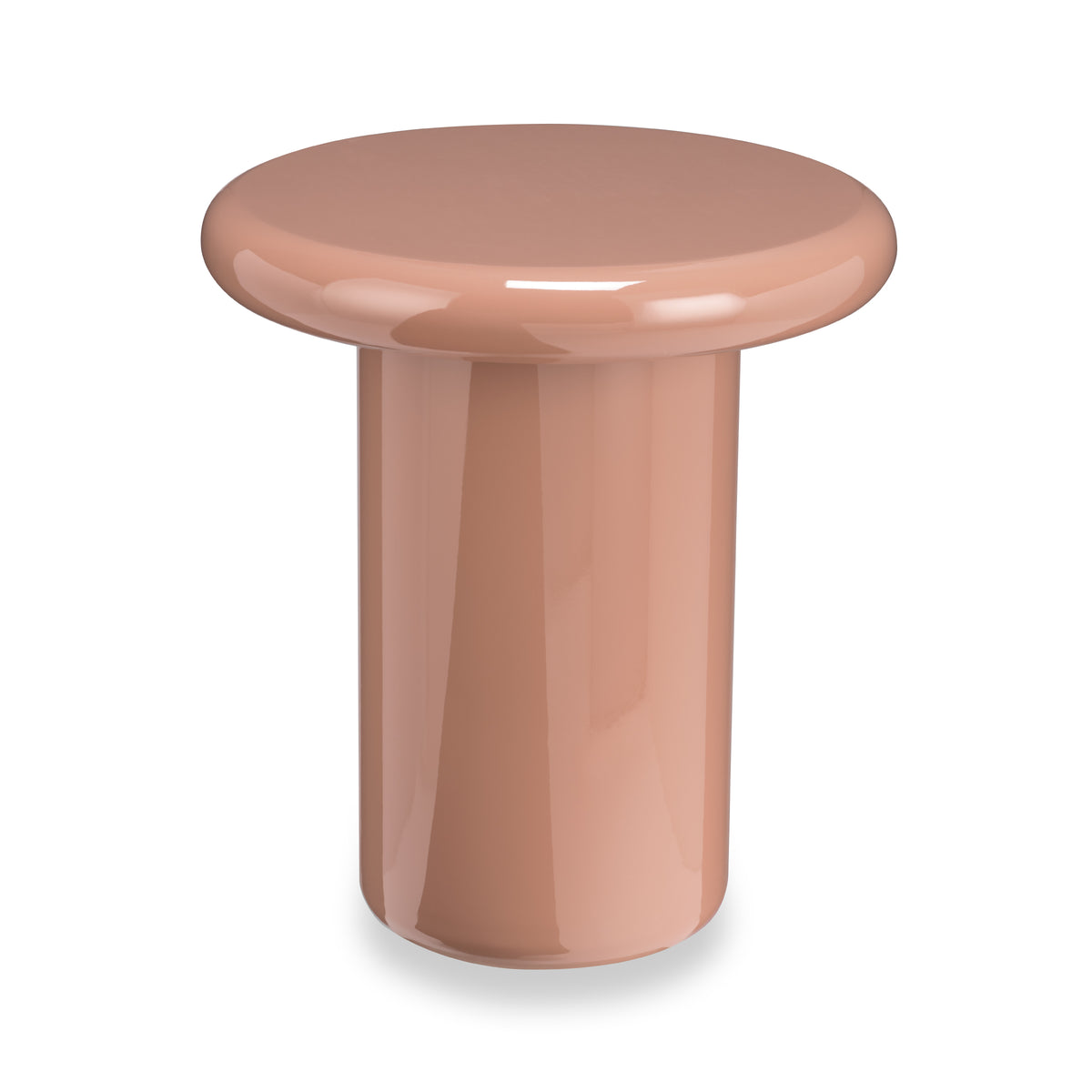 Champi round side table in Paloma high-gloss finish (dusty pink), front view on white background