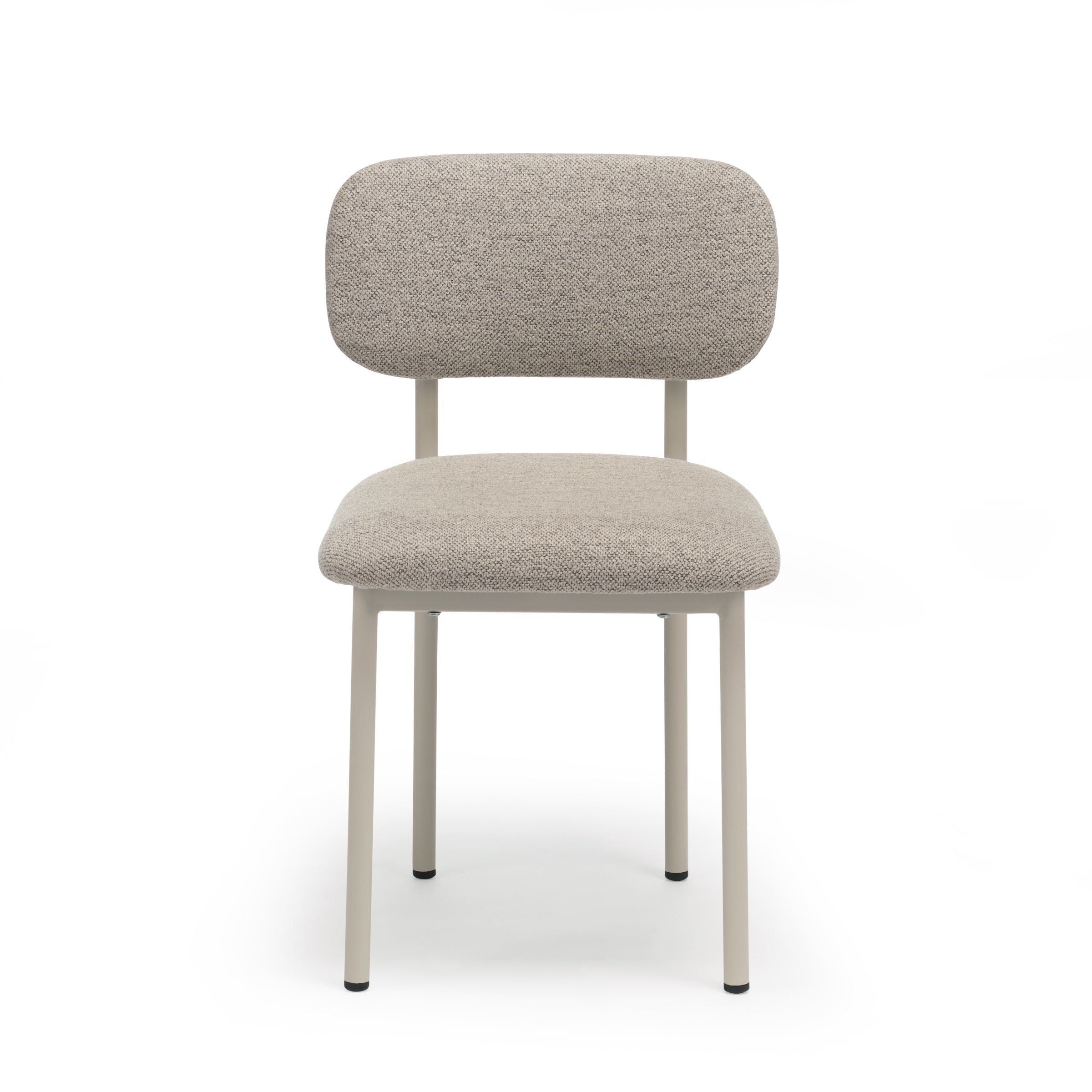 Ray dining chair in Greige fabric, front view on white background