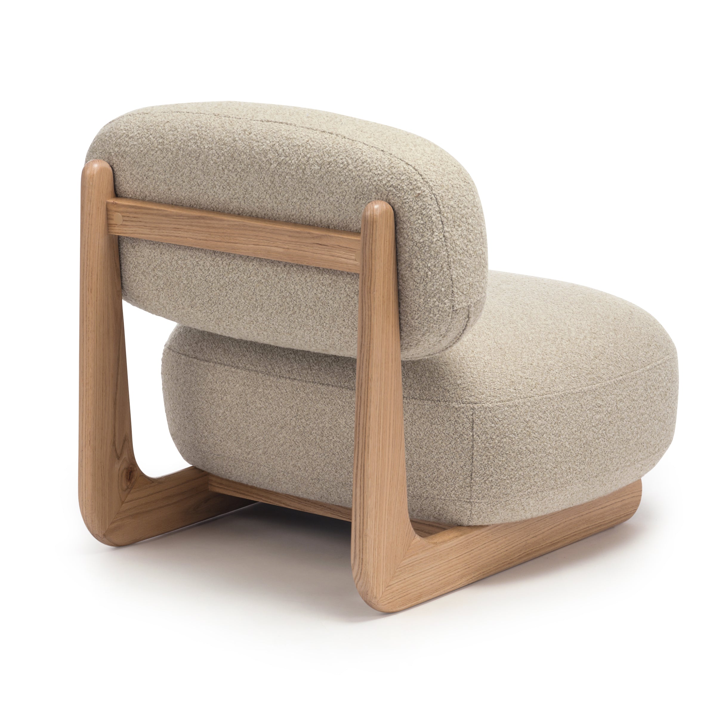 Sable lounge chair in Cloud fabric (cream), back view on white background